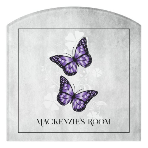 Purple Butterfly Floral Personalized Door Sign