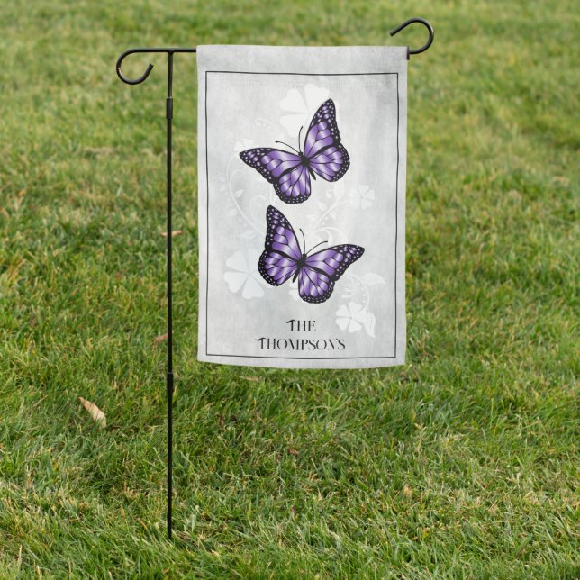 Purple Butterfly Floral Personalized Garden Flag (In SItu)