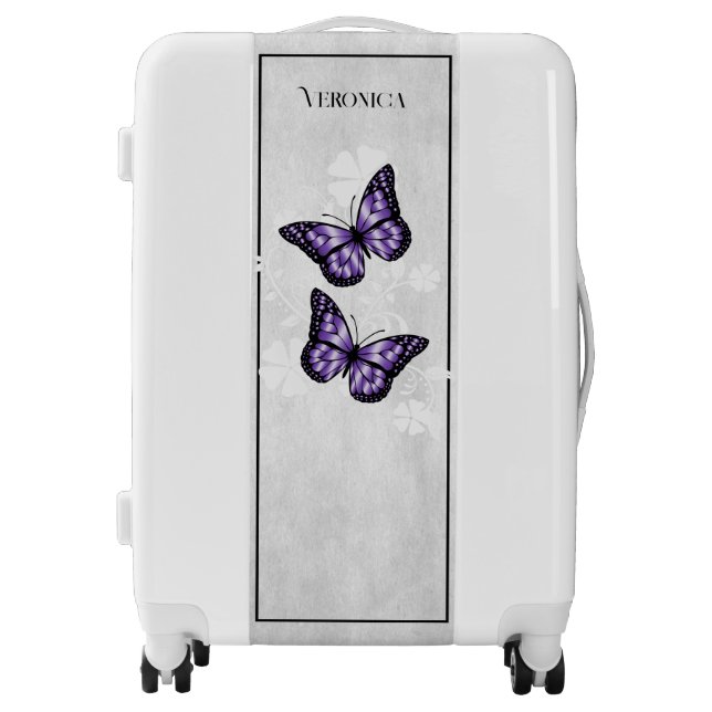Purple Butterfly Floral Personalized Luggage (Front)
