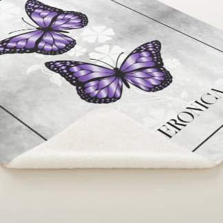 Purple Butterfly Floral Personalized Sherpa Blanket