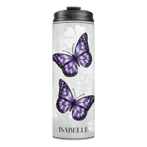 Purple Butterfly Floral Personalized Thermal Tumbler