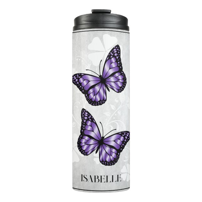 Purple Butterfly Floral Personalized Thermal Tumbler (Front)