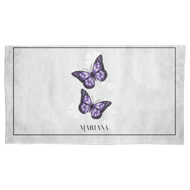 Purple Butterfly Floral Pillow Case (Front)
