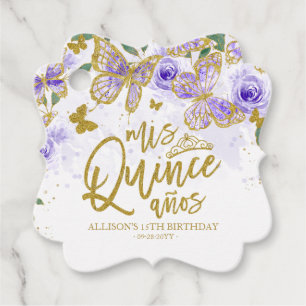 Purple Butterfly Floral Quinceanera Favor Tags