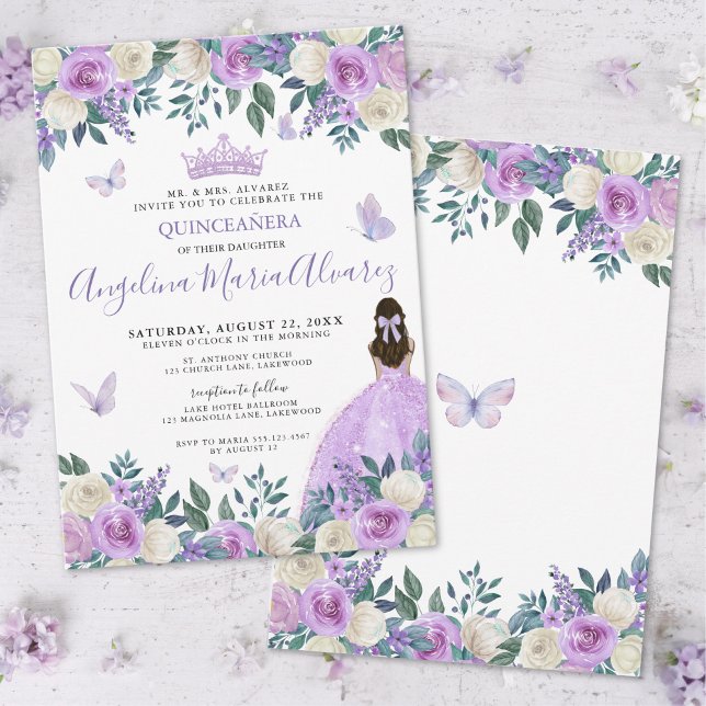 Purple Butterfly Floral Quinceañera Invitation (Purple Butterfly Floral Quinceañera Invitation)