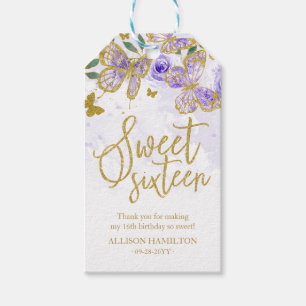 Purple Butterfly Floral Quinceanera Party Favor Gift Tags