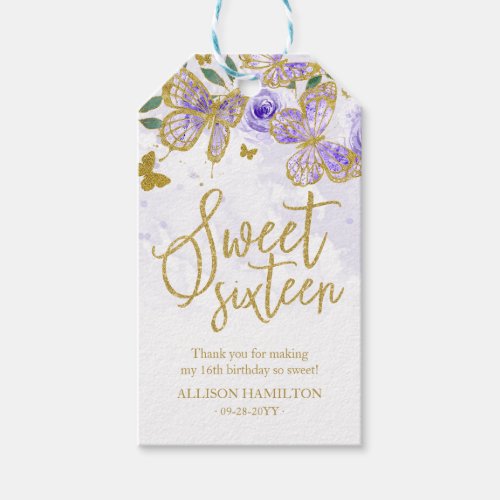 Purple Butterfly Floral Quinceanera Party Favor Gift Tags
