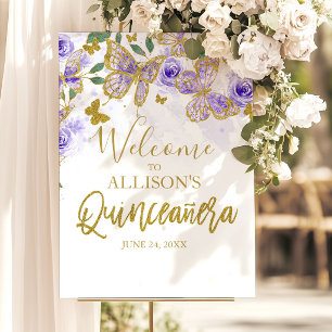 Purple Butterfly Floral Quinceanera Welcome Sign