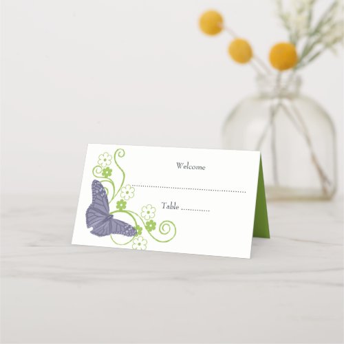 Purple Butterfly Floral Reception Place Card