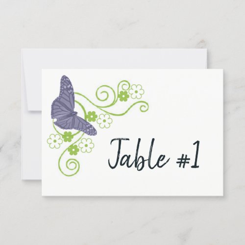 Purple Butterfly Floral Reception Table Card