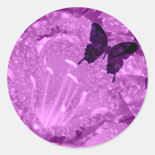 Purple Butterfly Floral Round Sticker