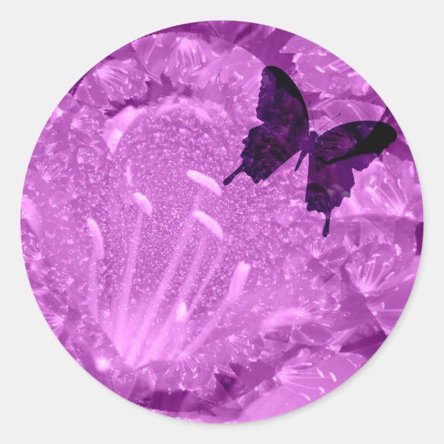 Purple Butterfly Floral Round Sticker (Front)