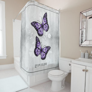 Purple Butterfly Floral Shower Curtain