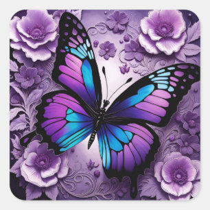 Purple Butterfly Floral Square Sticker
