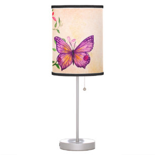 Purple Butterfly Floral Table Lamp