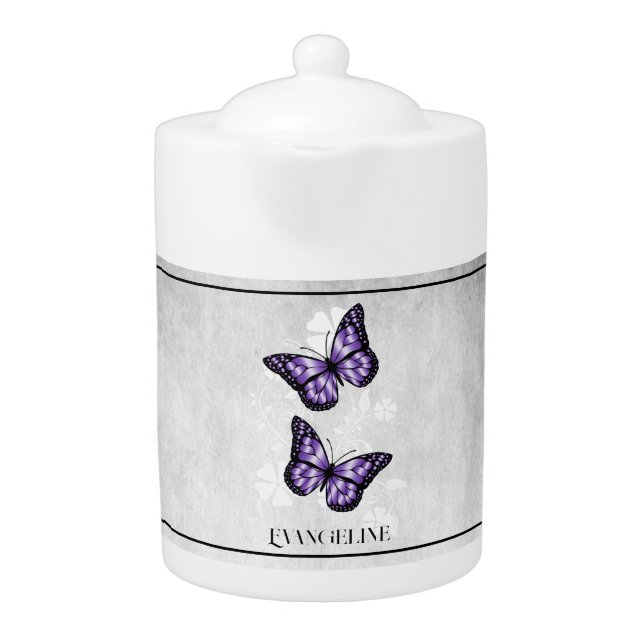 Purple Butterfly Floral Teapot (Front)
