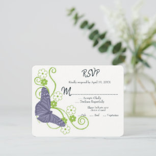 Purple Butterfly Floral Wedding RSVP Card
