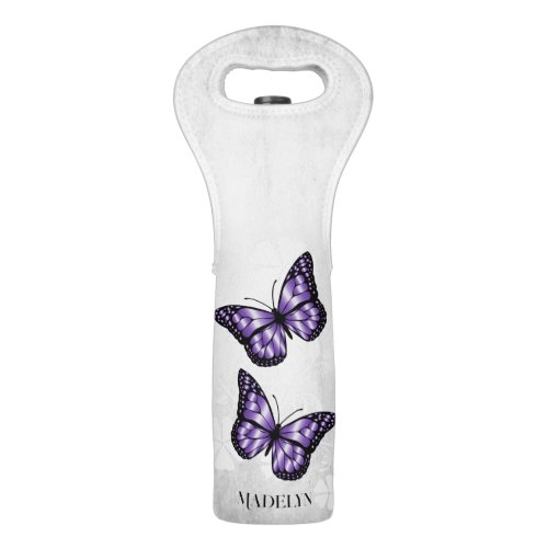 Purple Butterfly Floral Wine Bag