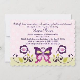 Purple Butterfly & Flowers Baby Shower Invitation