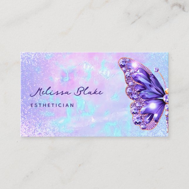 purple butterfly gems faux pastel glitter  business card (Front)
