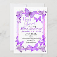 Purple Butterfly Girl Baby Shower Invitation