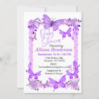 Purple Butterfly Girl Baby Shower Invitation