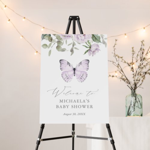 Purple Butterfly Girl Baby Shower Welcome Sign