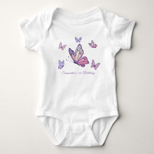 Purple Butterfly girl birthday  Baby Bodysuit (Front)