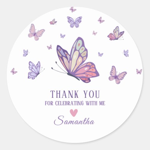 Purple Butterfly girl birthday  Classic Round Sticker