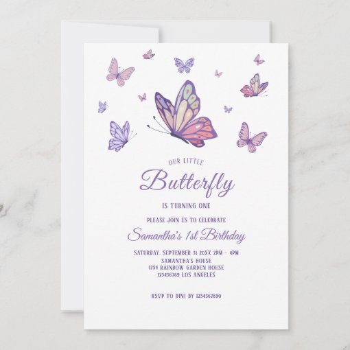 Purple Butterfly Girl Birthday Invitation | Zazzle