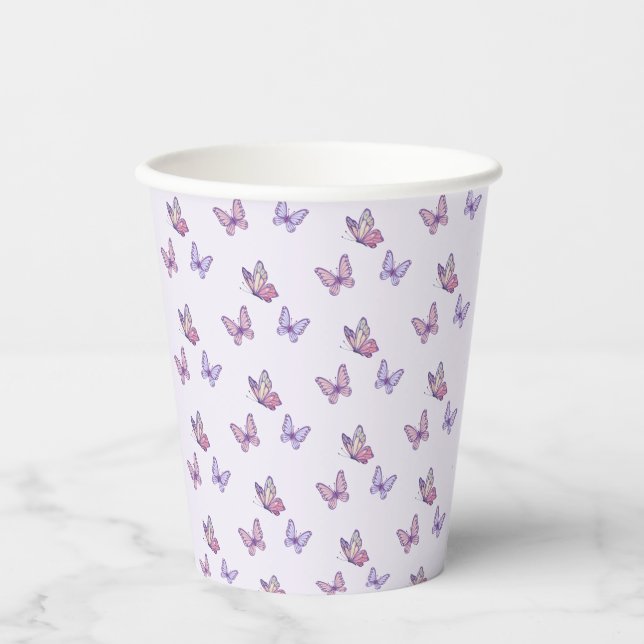Purple Butterfly girl birthday  Paper Cups (Front)