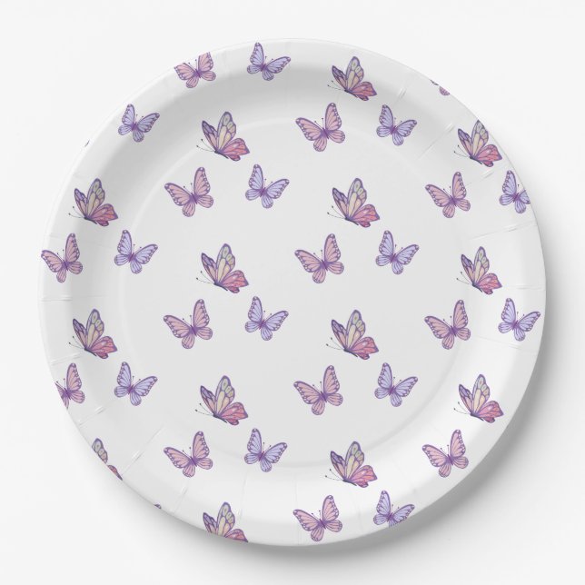 Purple Butterfly girl birthday  Paper Plates (Front)
