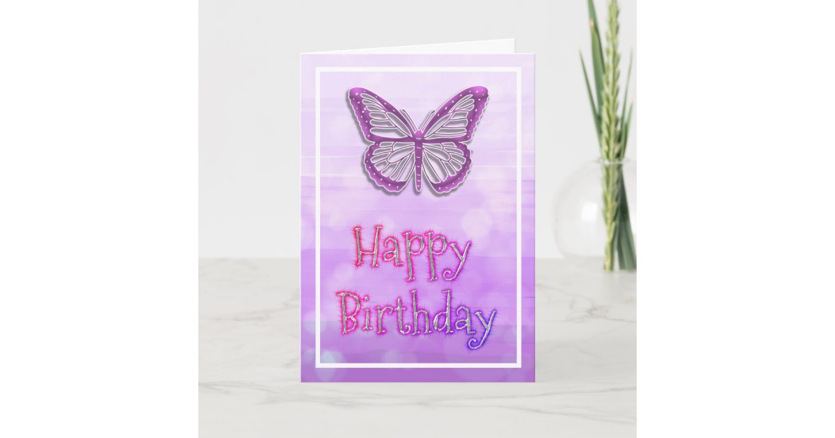 Purple Butterfly Girl's Happy Birthday Card | Zazzle