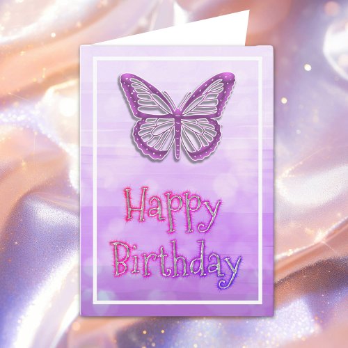 Purple Butterfly Girls Happy Birthday Card