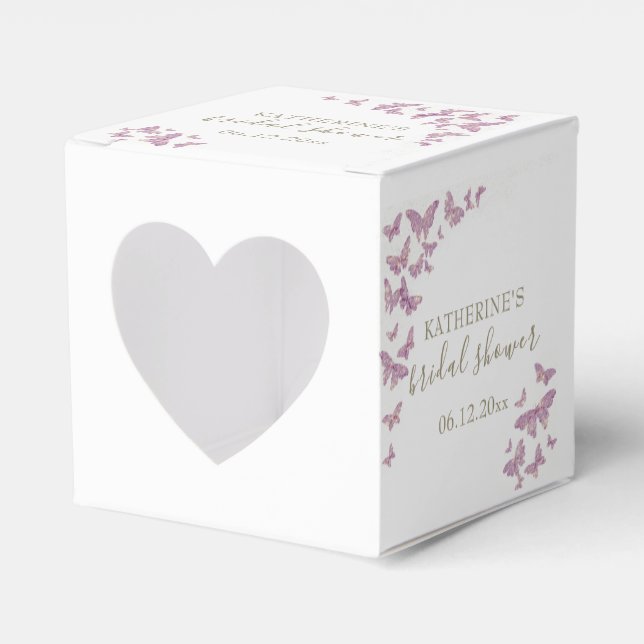 Purple Butterfly Gold Boho Bridal Shower Custom Favor Boxes (Front Side)