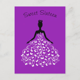 Purple Butterfly Gown Sweet Sixteen Invitation Postcard