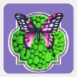 Purple Butterfly, Green Dots, Astrology Square Sticker