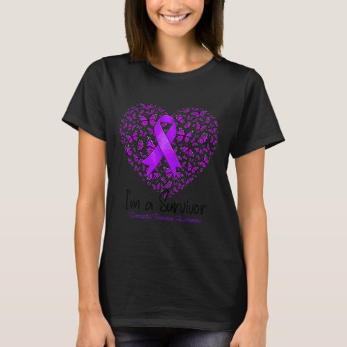 Purple Butterfly Heart Im A Survivor Domestic Vio T_Shirt