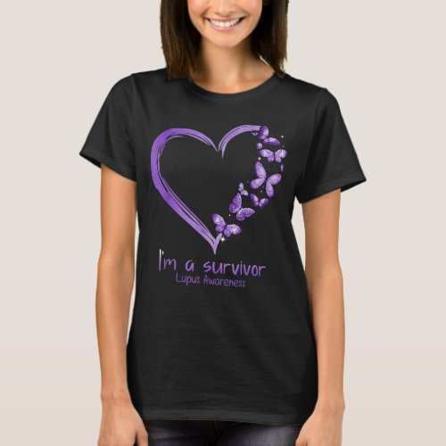 Purple Butterfly Heart Im A Survivor Lupus Awaren T_Shirt
