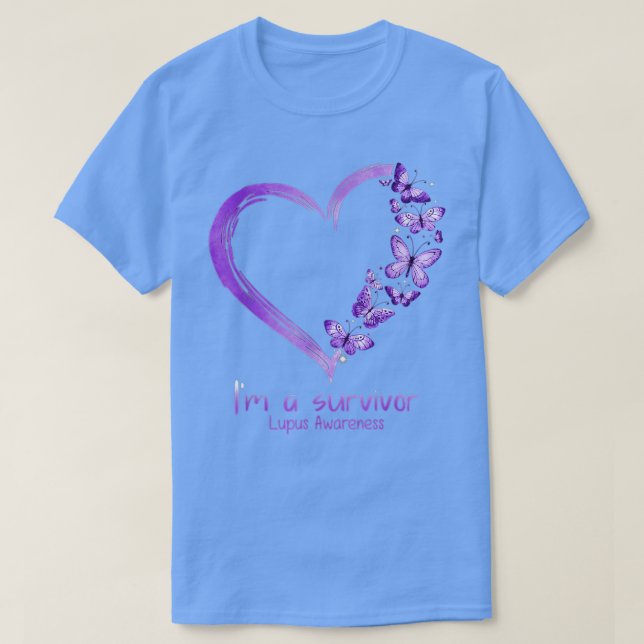 Purple Butterfly Heart I'm A Survivor Lupus Awaren T-Shirt (Design Front)