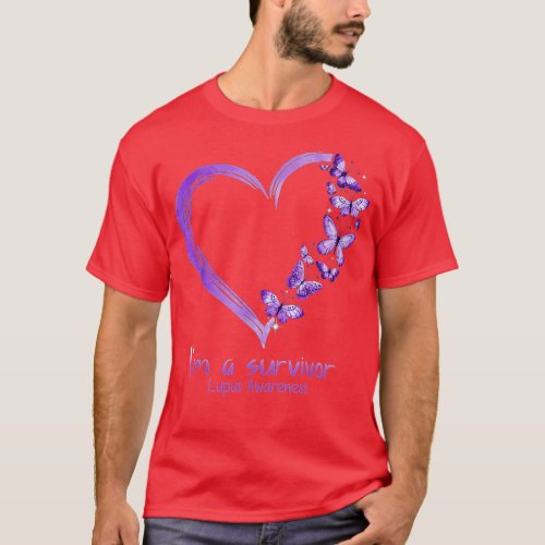 Purple Butterfly Heart Im A Survivor Lupus Awarene T_Shirt