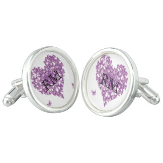 Purple Butterfly Heart Wedding Cuff Links