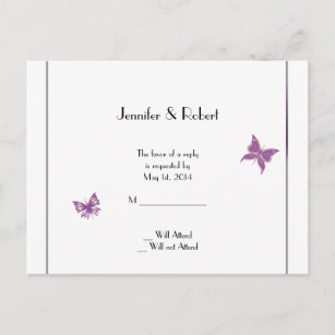Purple Butterfly Heart Wedding RSVP Postcard