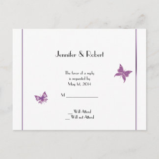 Purple Butterfly Heart Wedding RSVP Postcard