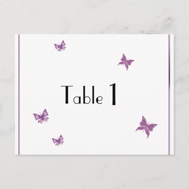 Purple Butterfly Heart Wedding Table Number (Front)