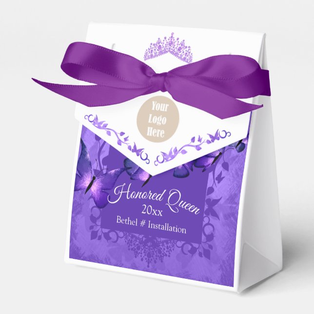 Purple Butterfly Honored Queen Ribbon Favor Box (Front Side)