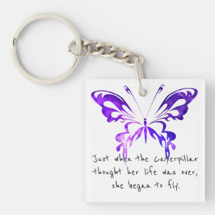 Purple Butterfly Inspirational Quote Keychain 