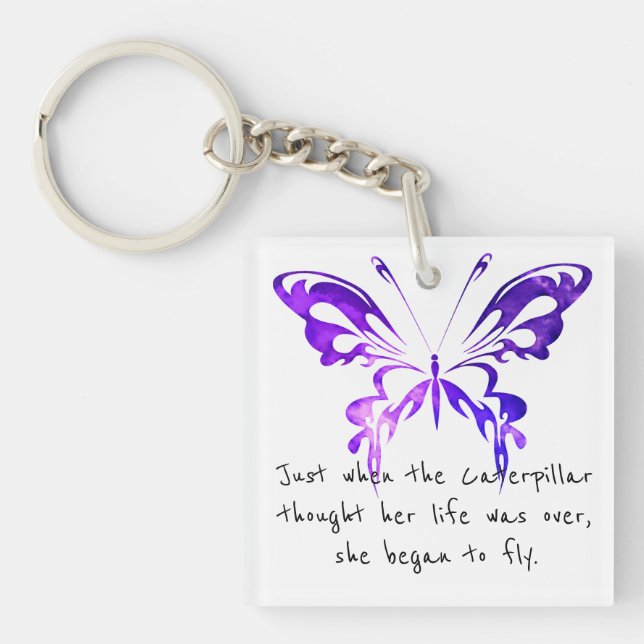 Purple Butterfly Inspirational Quote Keychain  (Front)