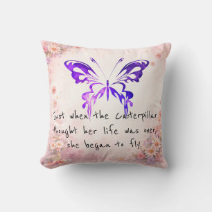 Purple Butterfly Inspirational Quote  Throw Pillow