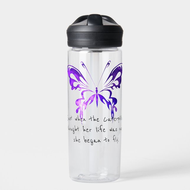 Purple Butterfly Inspirational Quote Water Bottle (Front)